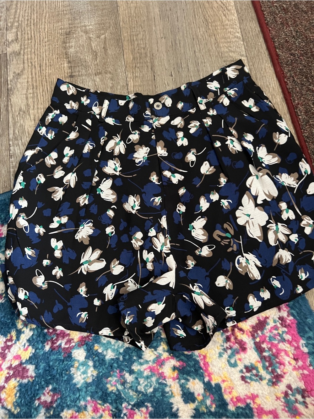 Goldie Floral Print High-Waist Women's Shorts - Black & Blue